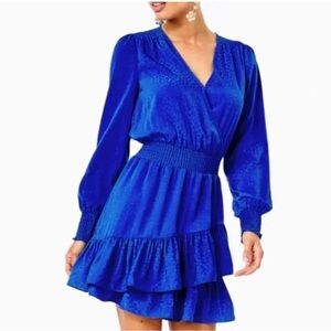 Lilly Pulitzer Cristiana Long‎ Sleeve Wrap Mini Dress ikat royal blue size 2 EUC